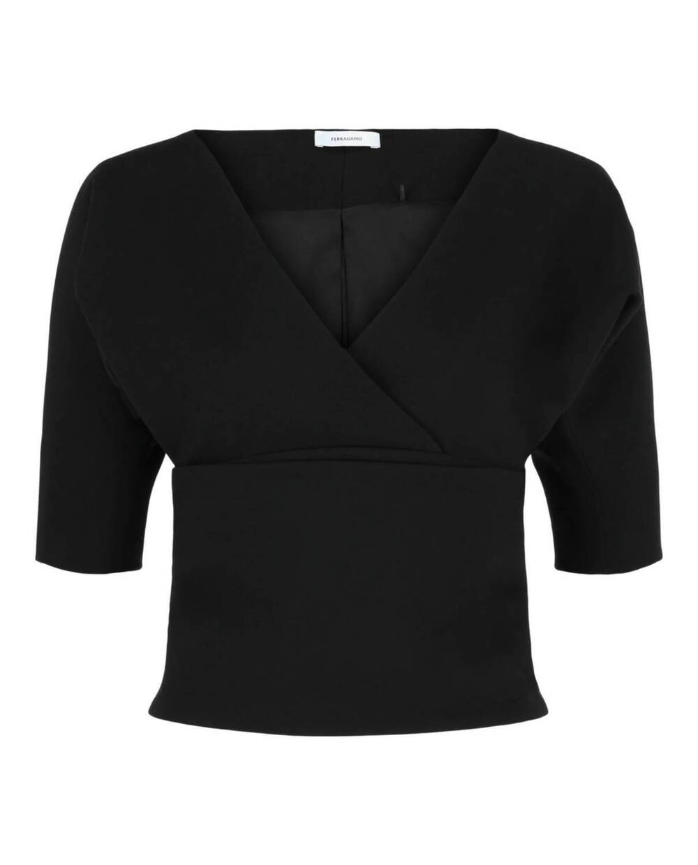 NEW SALVATORE FERRAGAMO women's layered wool-blend blouse in black